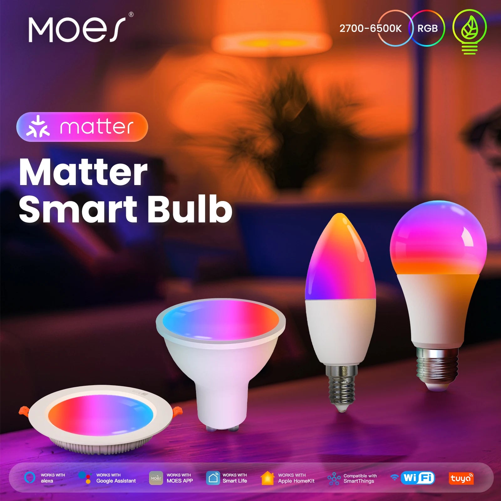 Matter Wifi GU10 E27 Smart Bulb Dimmable Led Light 16 Million RGB C+W Colors Candle Lamp Voice Control Alexa Google Home