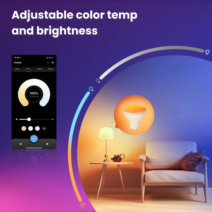 Matter Wifi GU10 E27 Smart Bulb Dimmable Led Light 16 Million RGB C+W Colors Candle Lamp Voice Control Alexa Google Home